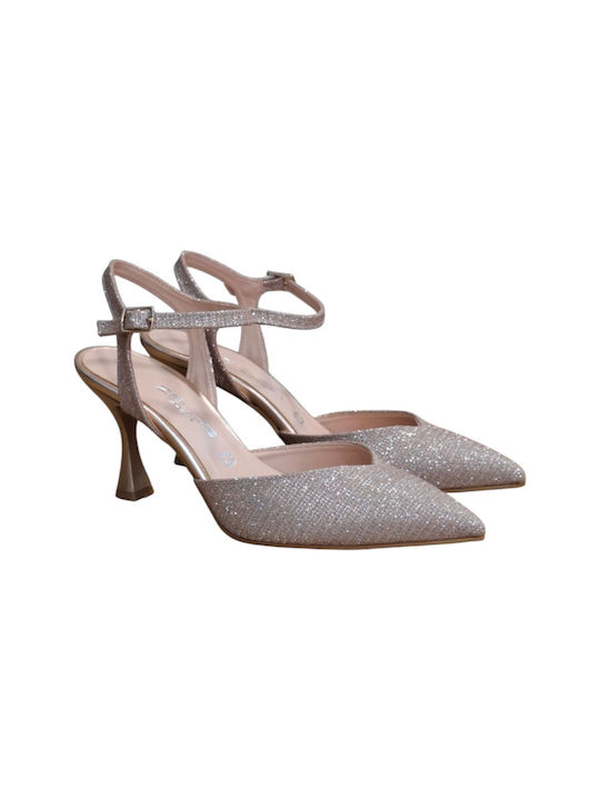 Leather Gold High Heels with Strap