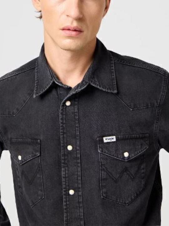 Western Long-sleeved Denim Shirt Rinse Black
