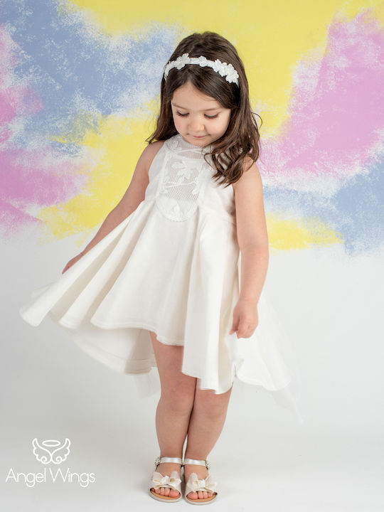 Angel Wings Λευκό Φόρεμα Βάπτισης από Δαντέλα