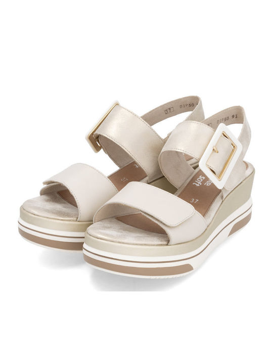 Anatomic Women's Leather Ankle Strap Platforms Gold
