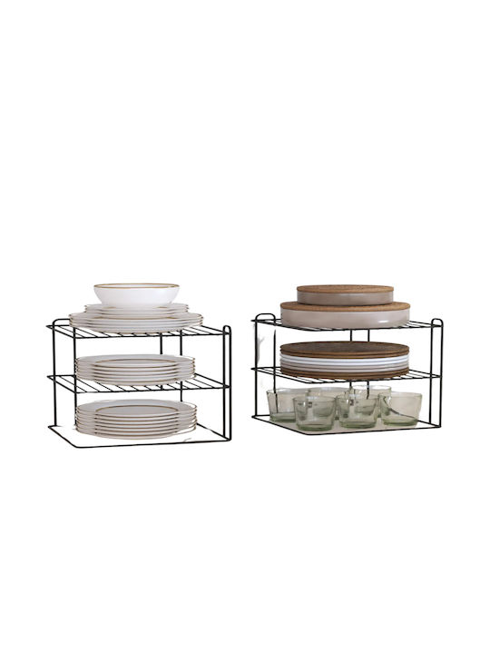 Femmit Metal 3-Tier Shelf Kitchen Cabinet Bathroom Organization Set of 2 Pieces 21x21x23 Cm Black