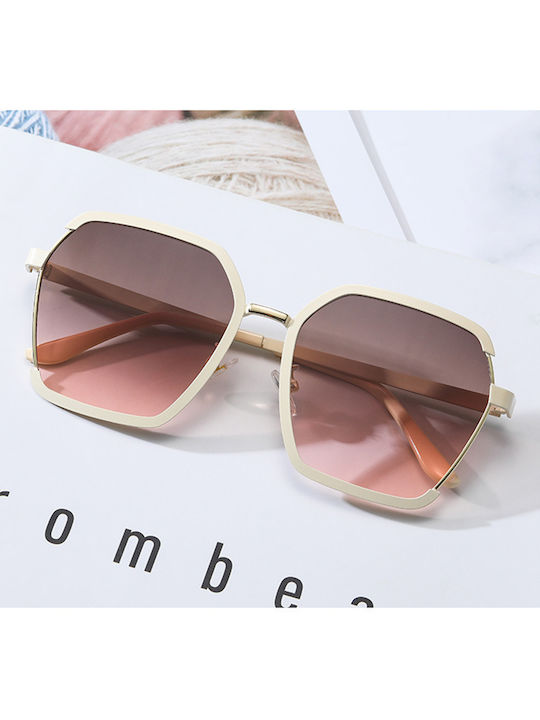 Techsuit Women's Sunglasses with Gold Metal Frame and Pink Gradient Polarized Lens KF2347600