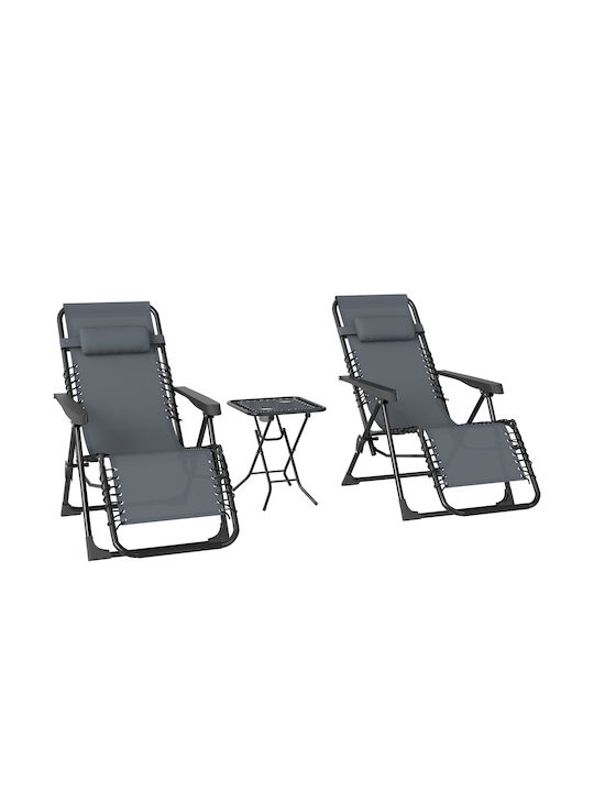 Deckchair Double Metallic with Cushion Gray with Table 90x65x110cm.