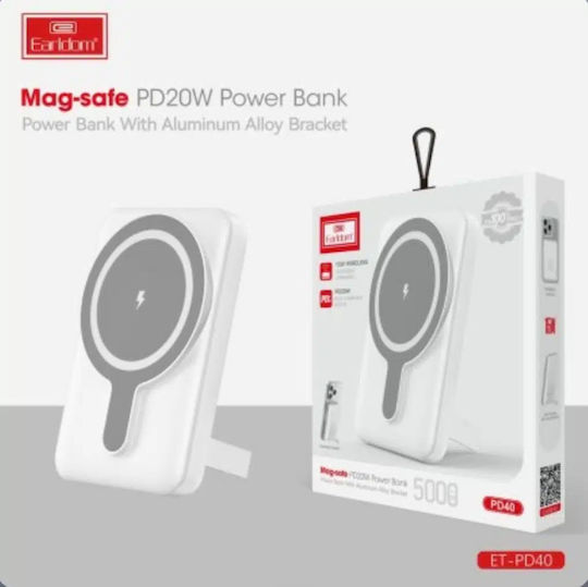 Earldom ET-PD40 MagSafe Power Bank 5000mAh 15W με Θύρα USB-C Λευκό