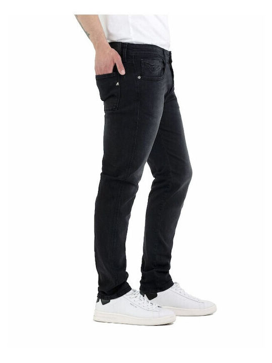 Grover Ανδρικό Παντελόνι Τζιν Ελαστικό με Slim Straight Εφαρμογή Μαύρο, Dark Grey