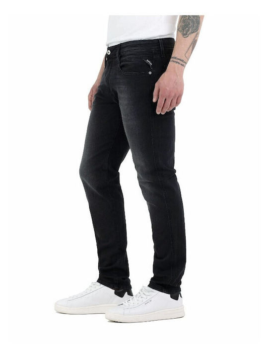 Grover Ανδρικό Παντελόνι Τζιν Ελαστικό με Slim Straight Εφαρμογή Μαύρο, Dark Grey