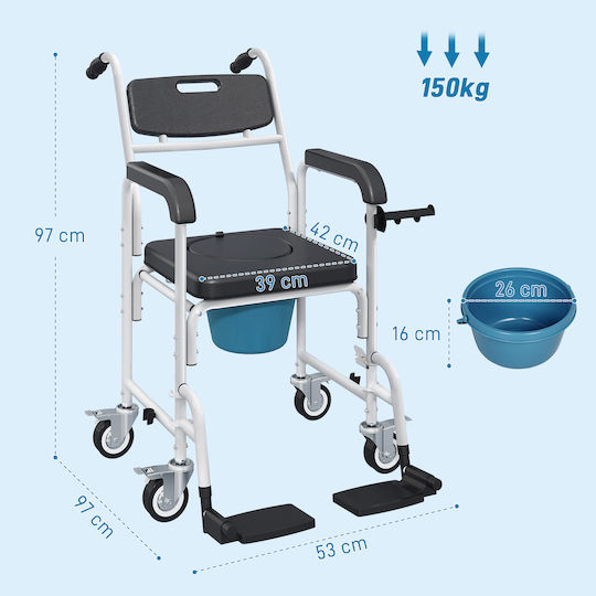 HomCom Αναπηρικό Καρότσι Μπάνιου 26cm 713-189V00BK Μαύρο