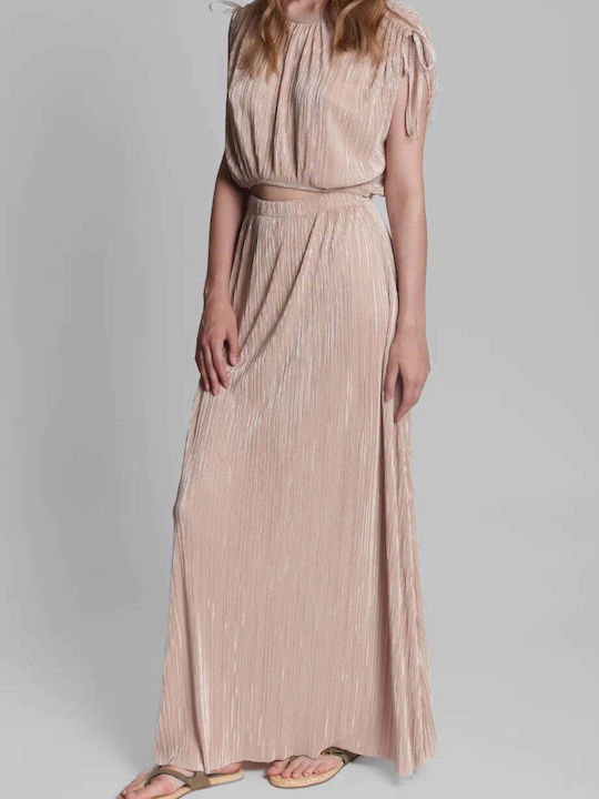 Плисе С висока талия Maxi Пола Beige CN140Q01PLS
