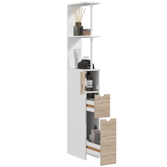 HomCom Floor Bathroom Column Cabinet L15xD33xH136cm White