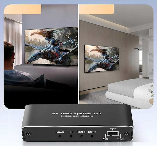 Hdmi 2.1 Splitter 1x2 Ultra Hd Hdcp 2.3 8k60hz 4k 120hz 2 Tvs