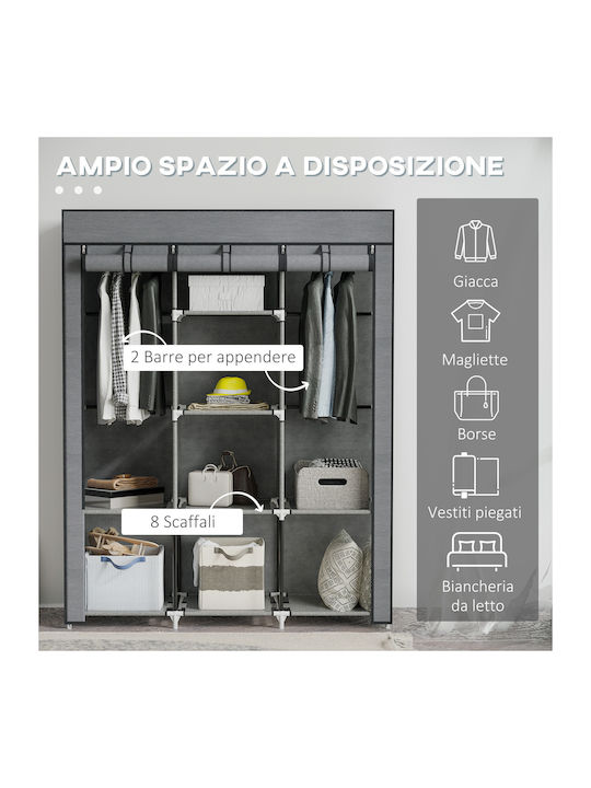HomCom Fabric Wardrobe with Zipper and Shelves in Gray Color 125x43x162.5cm