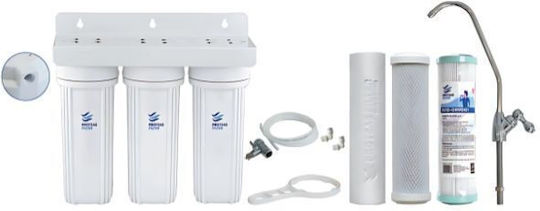 Proteas Filter Cto/ecocbvoc1 Ew0130502 Συσκευή Φίλτρου Νερού Τριπλή Κάτω Πάγκου Διατομής 1/4'' με Βρυσάκι & Ανταλλακτικό Φίλτρο Ενεργού Άνθρακα CTO/ECO-CBVOC1, Πολυπροπυλενίου EW-013-0502 Σετ Σύνδεσης Proteas