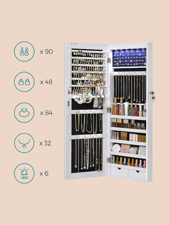 Jewellery Box Glass with Drawer & Mirror White 37x9.3x108cm