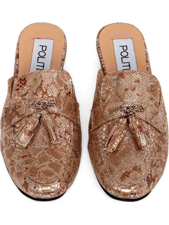 Flat Δερμάτινα Mules σε Μπεζ Χρώμα