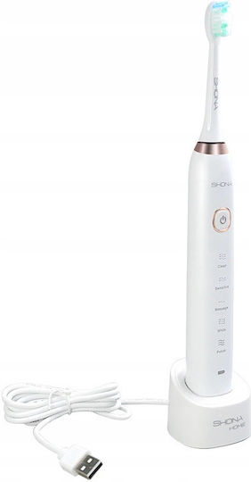 Shona Sonic Electric Toothbrush with Pressure Sensor and Travel Case White