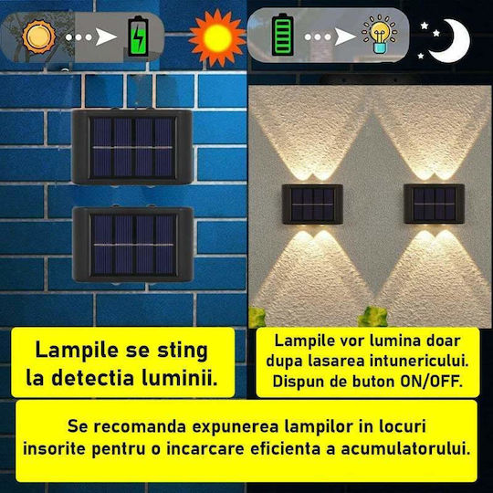 Set 2 Lămpi Solare de Perete cu Senzor de Mișcare și Fotocelulă IP65 9bucx5.5buccm