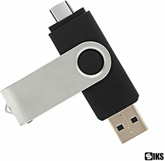 Siks Memory Stick 64 Gb 2 În 1 Usb 2.0 Tip-c Rotativ 360⁰ Rezistent la Apă Compatibil cu Smartphone-uri, Calculatoare, Tablete, Alte Dispozitive, Port Usb Tip-c, Compatibilitate Otg, Viteză Mare, Gri Negru