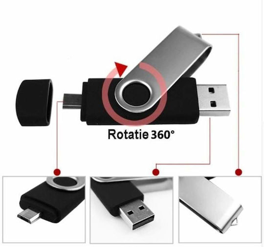 Siks Memory Stick 128 Gb 2 în 1 Usb 2.0 Type-c 360⁰ Rotativ Rezistent la Apă Compatibil cu Smartphone-uri Calculatoare Tablete Alte Dispozitive Port Usb Type-c Compatibilitate Otg Viteză Mare Gri Negru