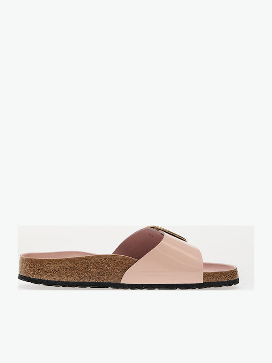 Madrid Big Buckle Leather Women's Flat Sandals in Pink Color Narrow Fit