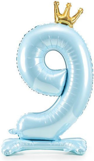 Folienballon Basis Nummer Neun Hellblau Krone 84cm