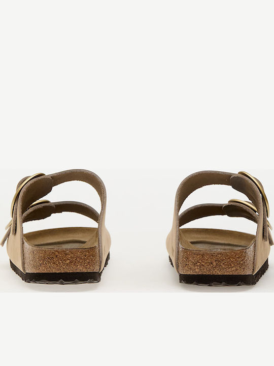 Arizona Big Buckle Leather Women's Flat Sandals in Beige Color Narrow Fit