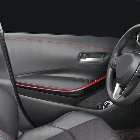 Bandă decorativă interior vehicul 2m lungime din piele ecologică culoare neagră + cusături roșii