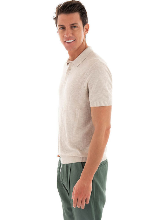 Polo Herrenbluse Kurzarm Ecru