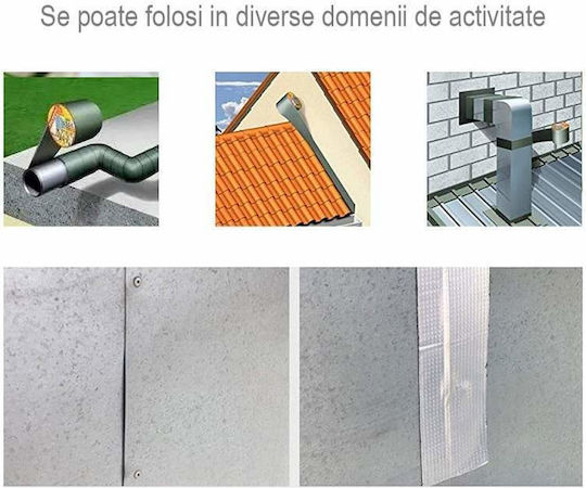 Bandă de etanșare impermeabilă din cauciuc bituminos Siks pentru acoperișuri, etanșare fisuri metalice, coșuri de fum, rezistență la apă, acoperire din aluminiu, aderență îmbunătățită, lățime 15cm x lungime 5m, argintiu