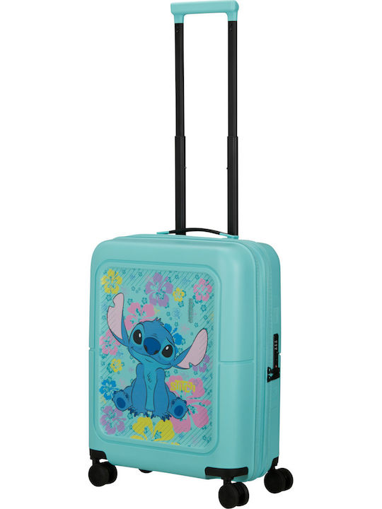 American Tourister Stitch Flowers Kids Cabin Hard Suitcase Blue with 4 Wheels Height 55cm
