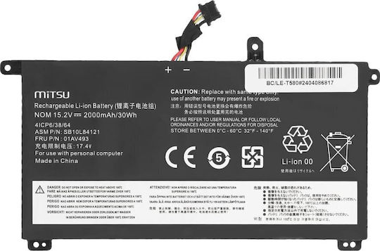 Mitsu Kompatible Batterie für Lenovo ThinkPad Lenovo ThinkPad T570, T580, P51S, P52S mit 2000mAh
