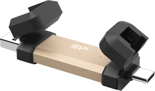 Silicon Power Ds72 1.0TB USB 3.2 SSD Stick with connection USB-A & USB-C Gold