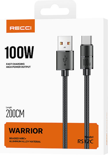 Recci USB 2.0 Cable USB-C male - USB-A 100W PD Μαύρο 2m RS12C