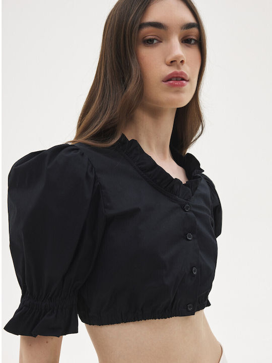 Γυναικείο Crop Top Βαμβακερό Black