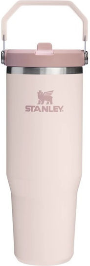 Stanley Iceflow Flip Straw Glass Thermos Stainless Steel BPA Free 890ml Rose Quartz with Straw and Handle