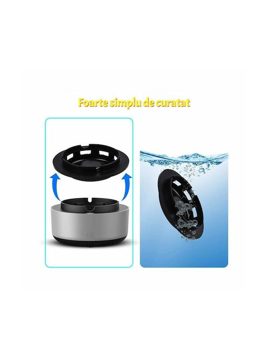 Scrumieră electrică Siks cu aspirație directă, purificator de aer cu ioni negativi fără fum, eliminator de mirosuri neplăcute, fum de țigară, închidere automată la 360 de grade, gri