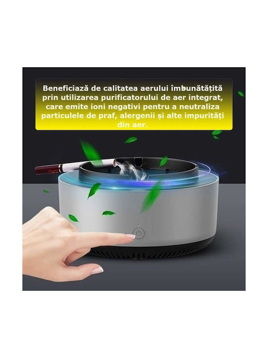 Scrumieră electrică Siks cu aspirație directă, purificator de aer cu ioni negativi fără fum, eliminator de mirosuri neplăcute, fum de țigară, închidere automată la 360 de grade, gri