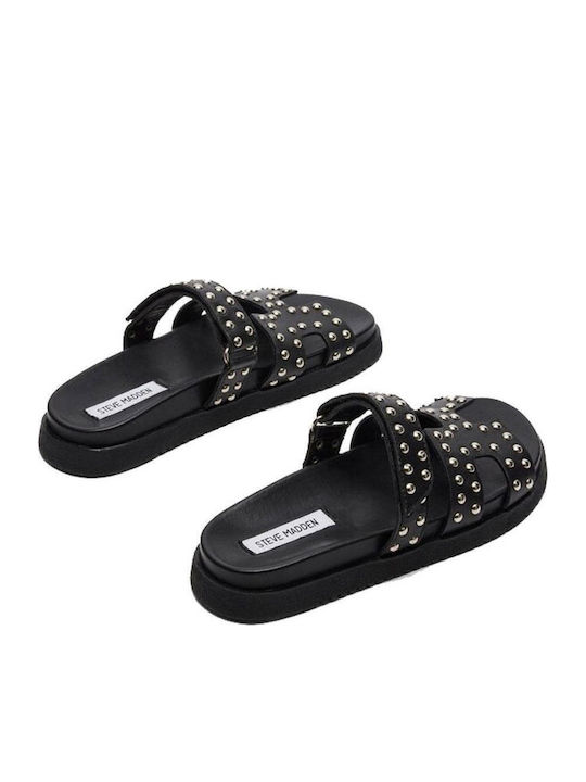 Leder Flache Sandalen für Damen in Schwarz Farbe