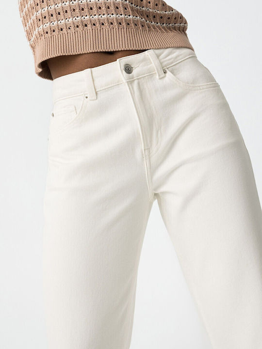 High Waist Women's Jean Trousers in Straight Line White