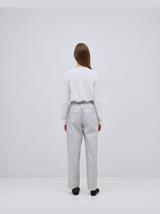 Women's Fabric Trousers with Elastic Straight Line Grey