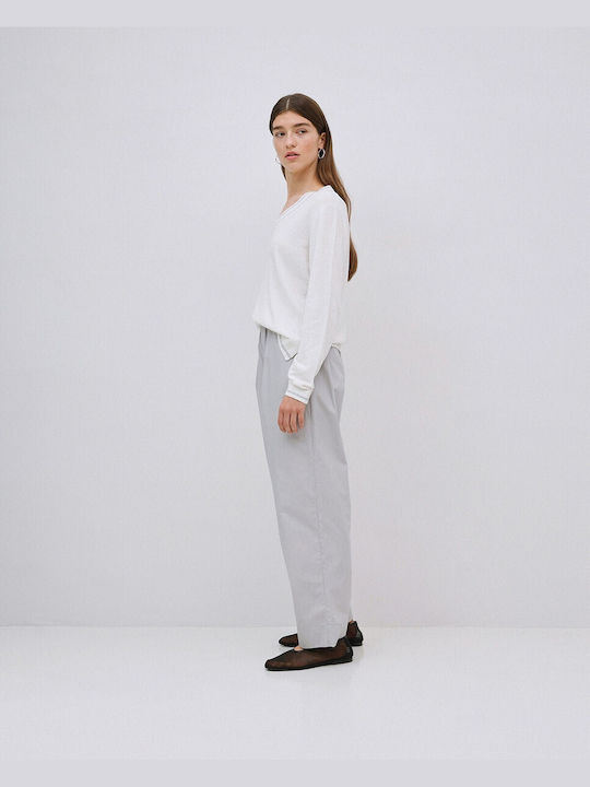 Women's Fabric Trousers with Elastic Straight Line Grey