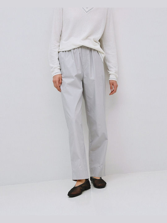 Women's Fabric Trousers with Elastic Straight Line Grey