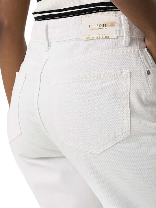 High Waist Women's Jean Trousers in Mom Fit White