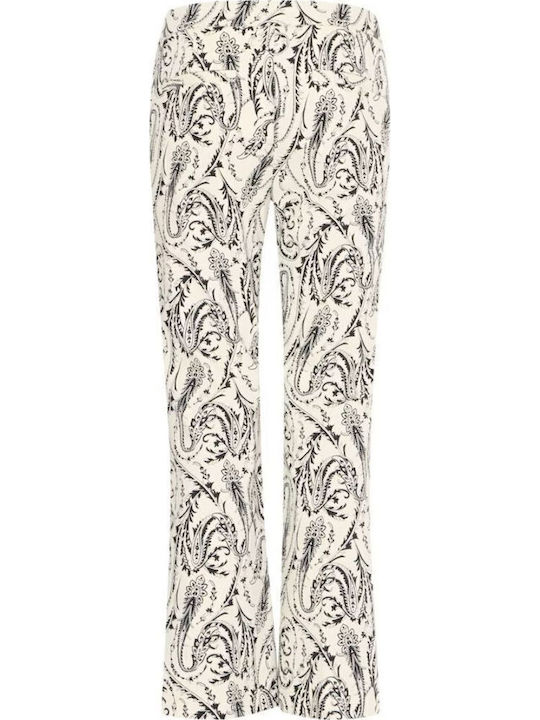 Women's Fabric Trousers Regular Fit White-black