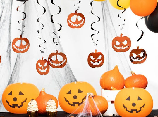 Κρεμαστές Foil Διακοσμητικές Κολοκύθες Jack O' Lantern – 6 Τεμάχια