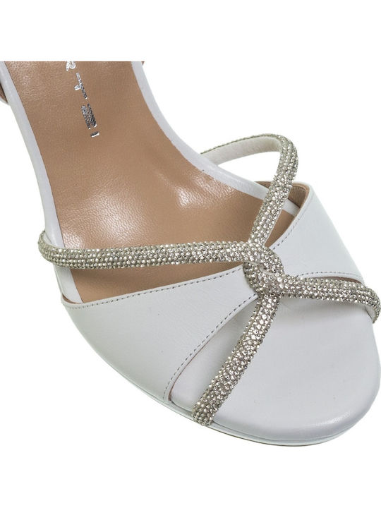 Leather Sandals with Strass White