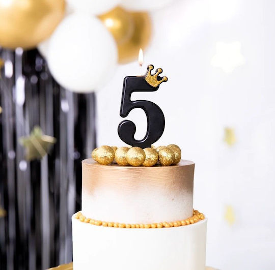 Kerze Nummer 5 Schwarz mit Goldkrone