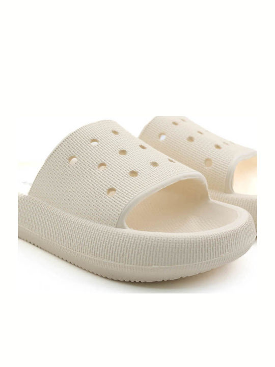 Beige Beach Flip Flops with Perforated Strap