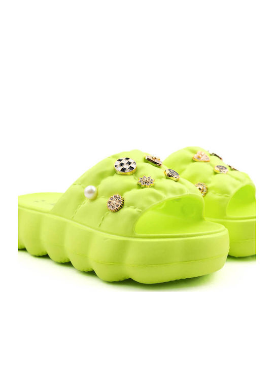 Women's Flip Flops with Green Platform Style