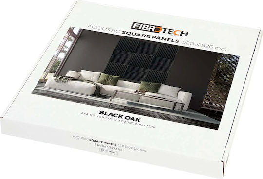 3D Wooden Decorative Sound-Absorbing Wall Panel – Square – Fibrotech – “Black Oak” – 52cm X 52cm – 2 Pcs 2344645