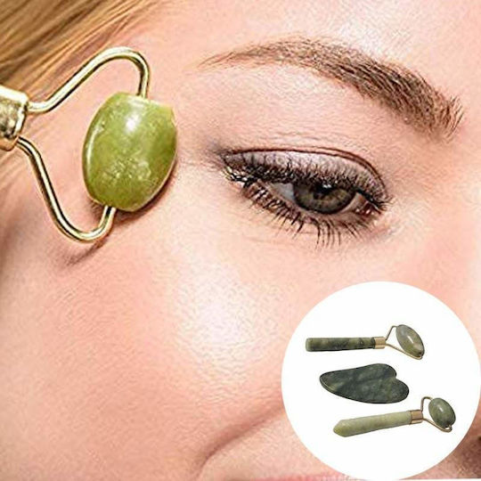 Rolă Facială și Instrument Gua Sha din Jad 3 Bucăți